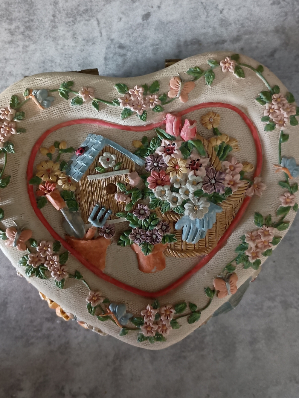 Heart-Shaped Floral Trinket Box in Cream and Pastel Colors